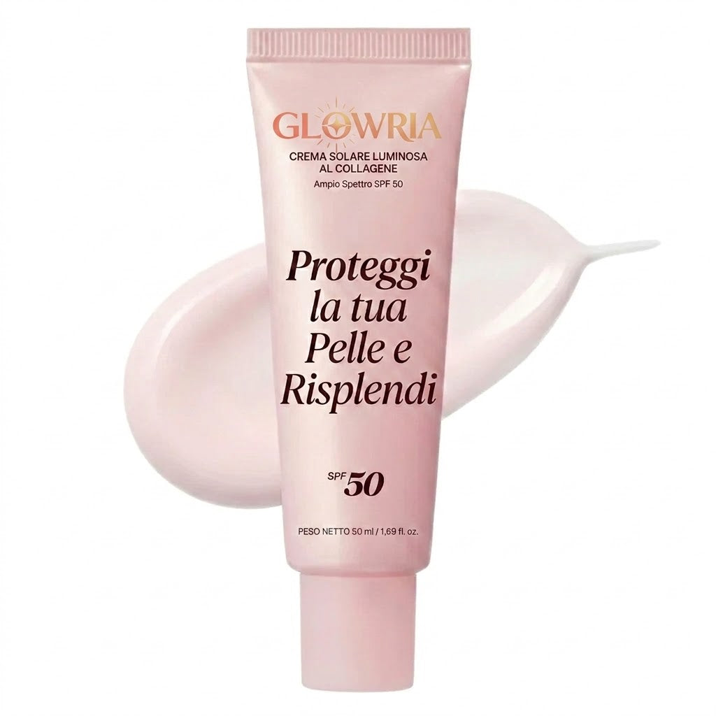 Crema solare al collagene Glowria.